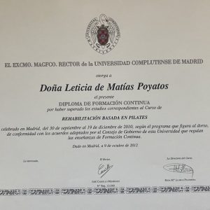 Certificación en Pilates por la universidad Complutense de Madrid